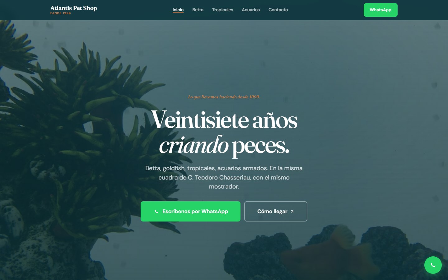 Portada de la página web de Atlantis Pet Shop